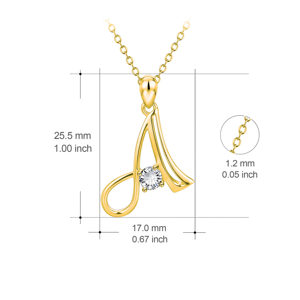 Colar com pendente inicial personalizado em prata de lei banhado a ouro amarelo com zircónias cúbicas (A) para mulher-4