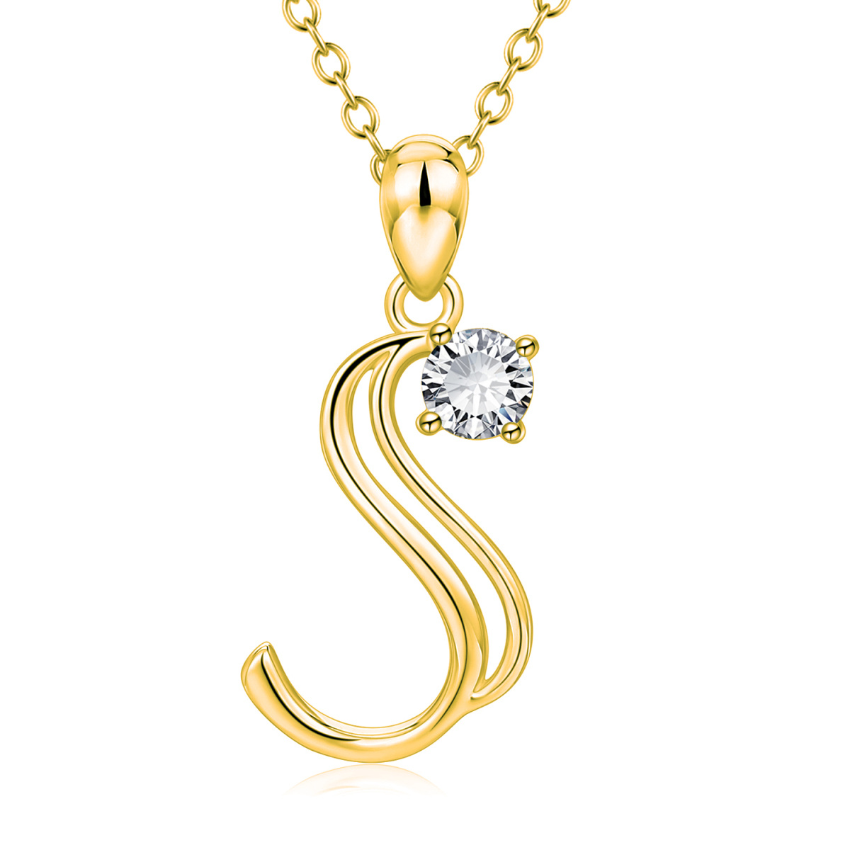 Sterling Silver With Yellow Gold Platedcz Personalized Initial Letter S Pendant Necklace For Women-1