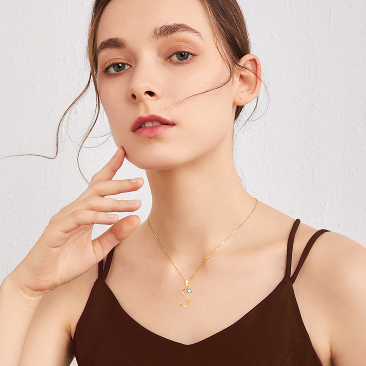 Sterling Silver With Yellow Gold Platedcz Personalized Initial Letter S Pendant Necklace For Women-2