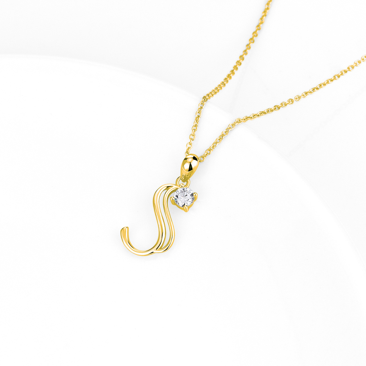 Sterling Silver With Yellow Gold Platedcz Personalized Initial Letter S Pendant Necklace For Women-3