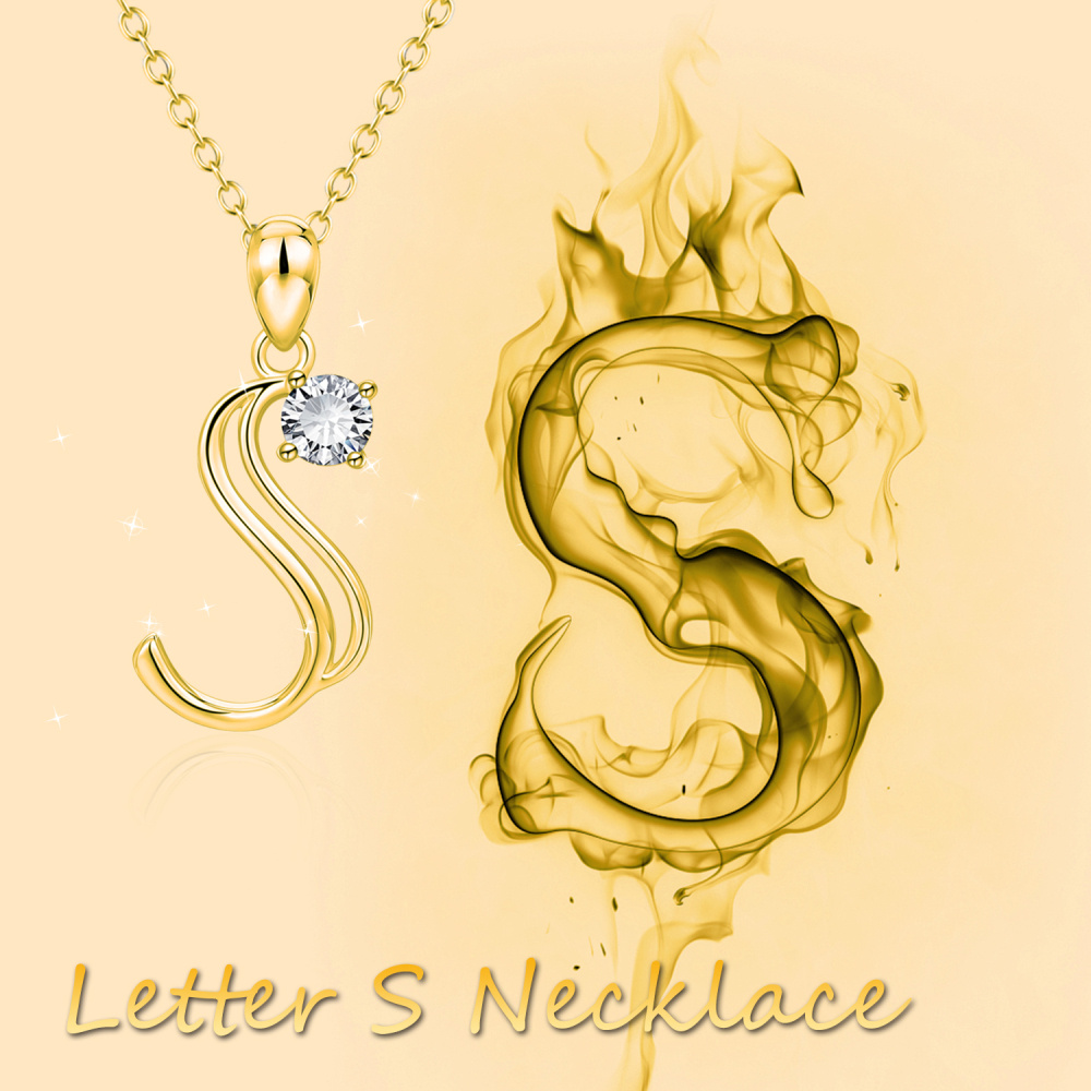 Collar con colgante personalizado con la letra inicial S en plata de ley chapada en oro amarillo para mujer-5