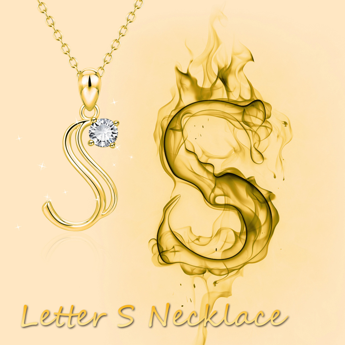 Sterling Silver With Yellow Gold Platedcz Personalized Initial Letter S Pendant Necklace For Women-5