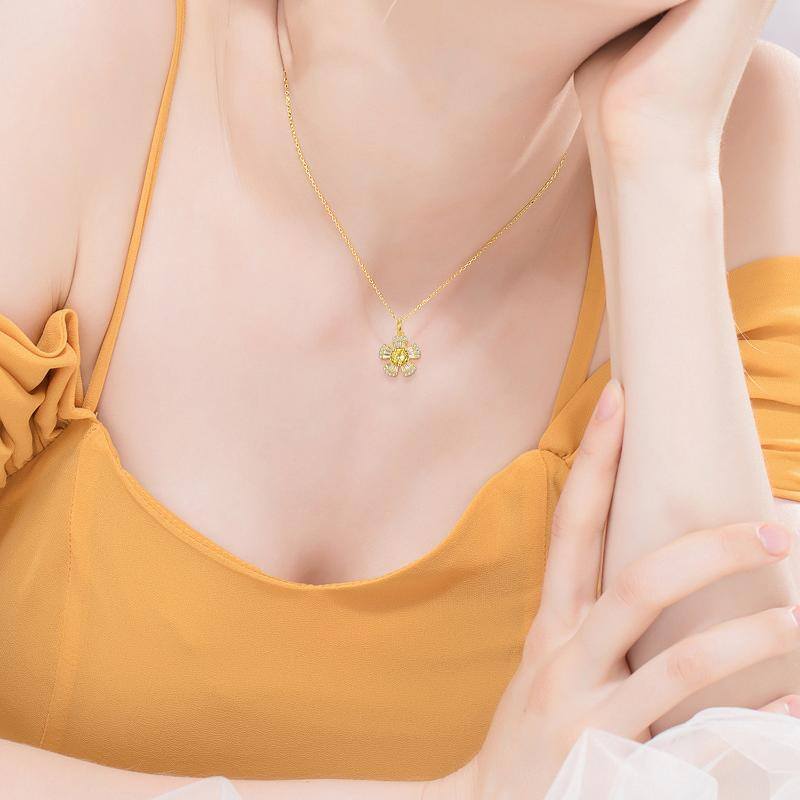 Collier en argent sterling et plaqué or jaune avec pendentif tournesol en forme de princes-3