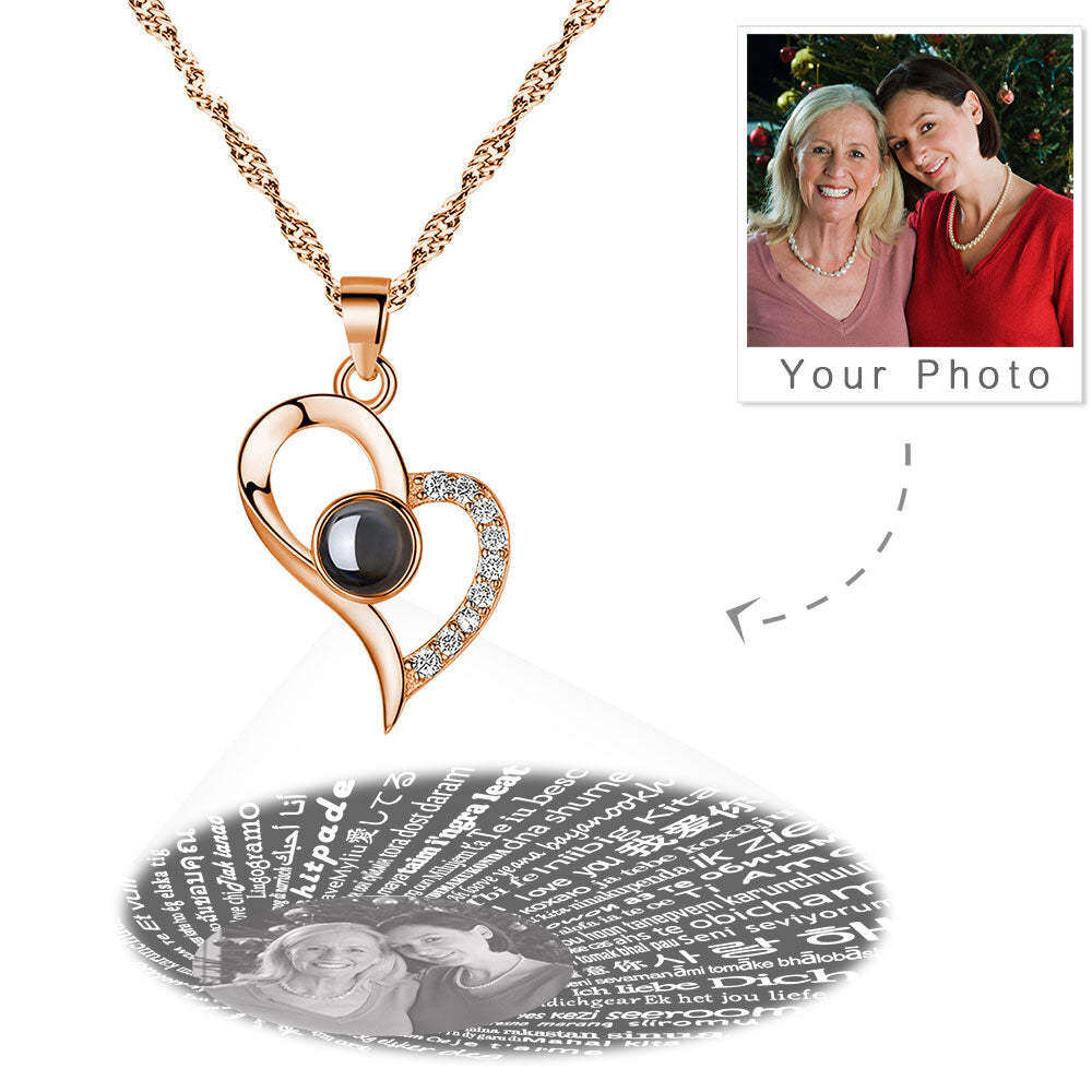 Sterling Silver with Yellow Gold Plated Circular Shaped Projection Stone Personalized Photo & Heart Pendant Necklace-2