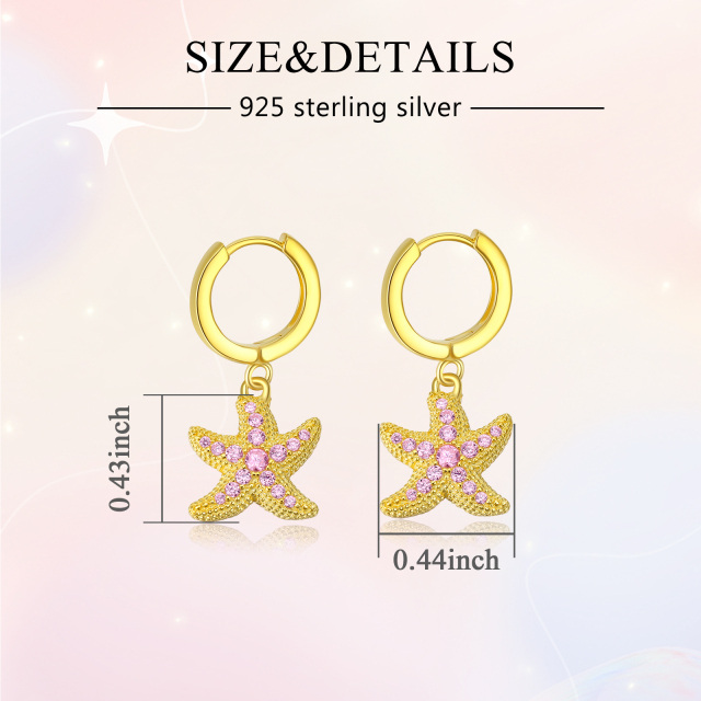 Sterling Silver with Yellow Gold Plated Circular Shaped Cubic Zirconia Starfish Drop Earrings-5