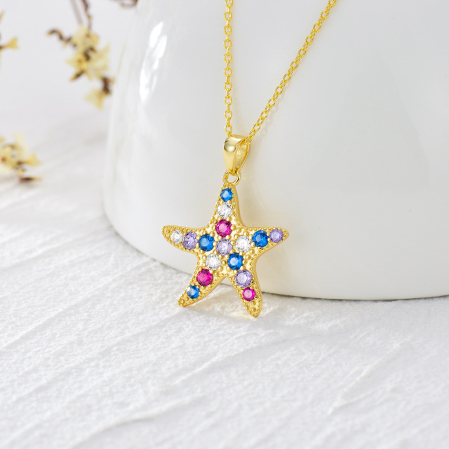 Colar com pendente Estrela do Mar em Prata de Lei com Zircónias Cúbicas com banho de ouro-3