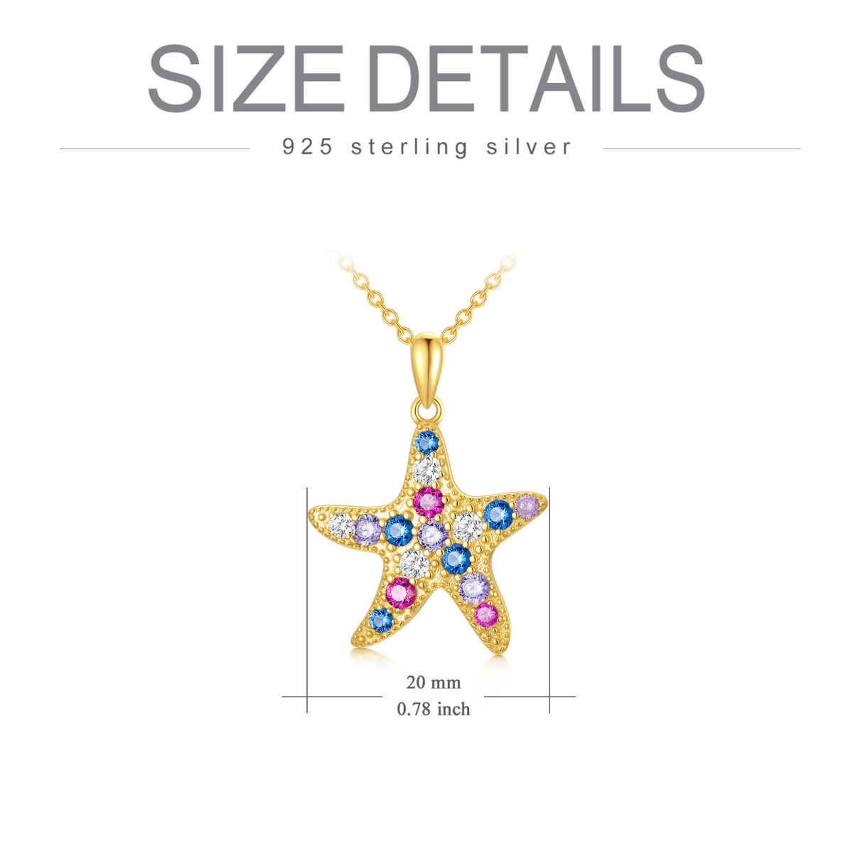 Sterling Silver with Yellow Gold Plated Circular Shaped Cubic Zirconia Starfish Pendant Necklace-5