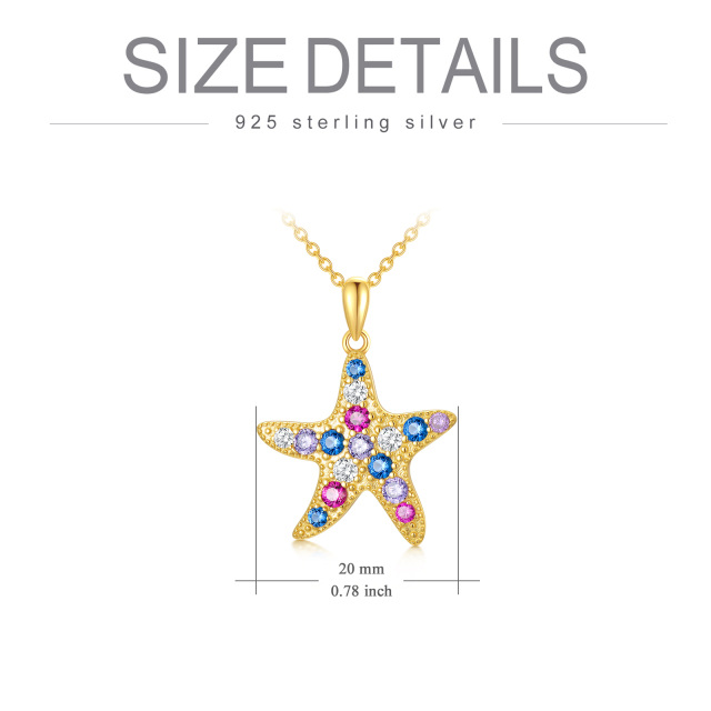 Sterling zilver met geelgoud vergulde cirkelvormige cubic zirconia stervis hanger ketting-5