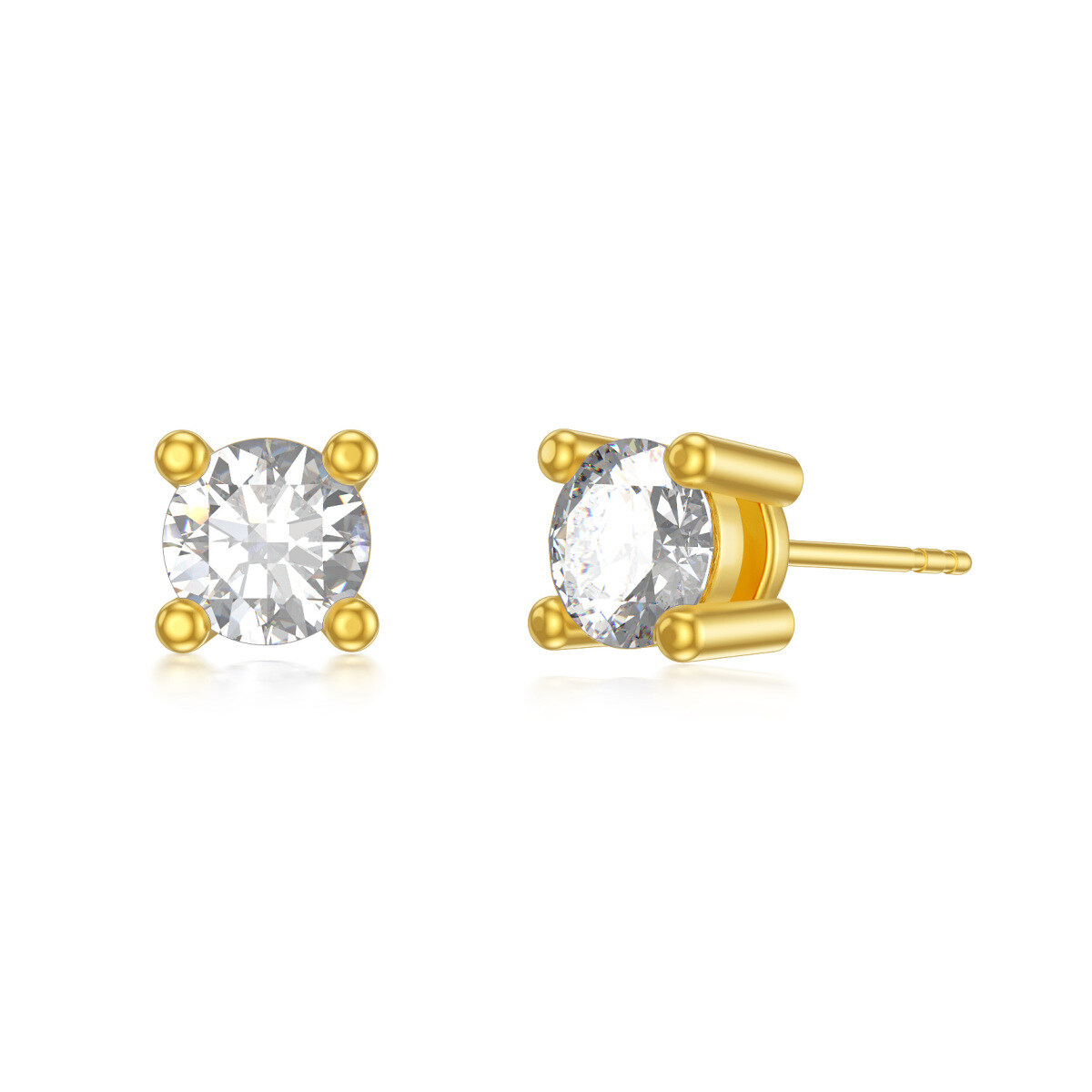 Boucles d'oreilles à tige en argent sterling avec zircone cubique de forme circulaire plaquée or jaune-1