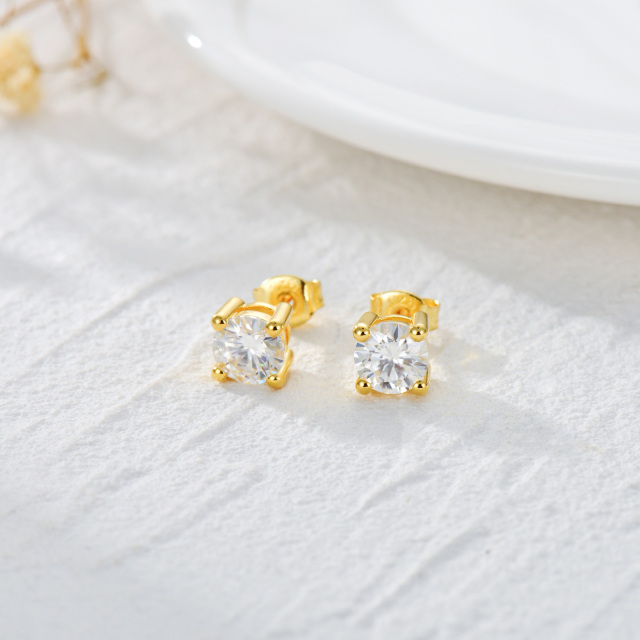 Sterling Silver with Yellow Gold Plated Circular Shaped Cubic Zirconia Stud Earrings-3