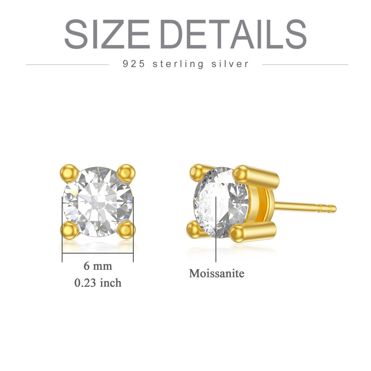 Sterling Silver with Yellow Gold Plated Circular Shaped Cubic Zirconia Stud Earrings-5