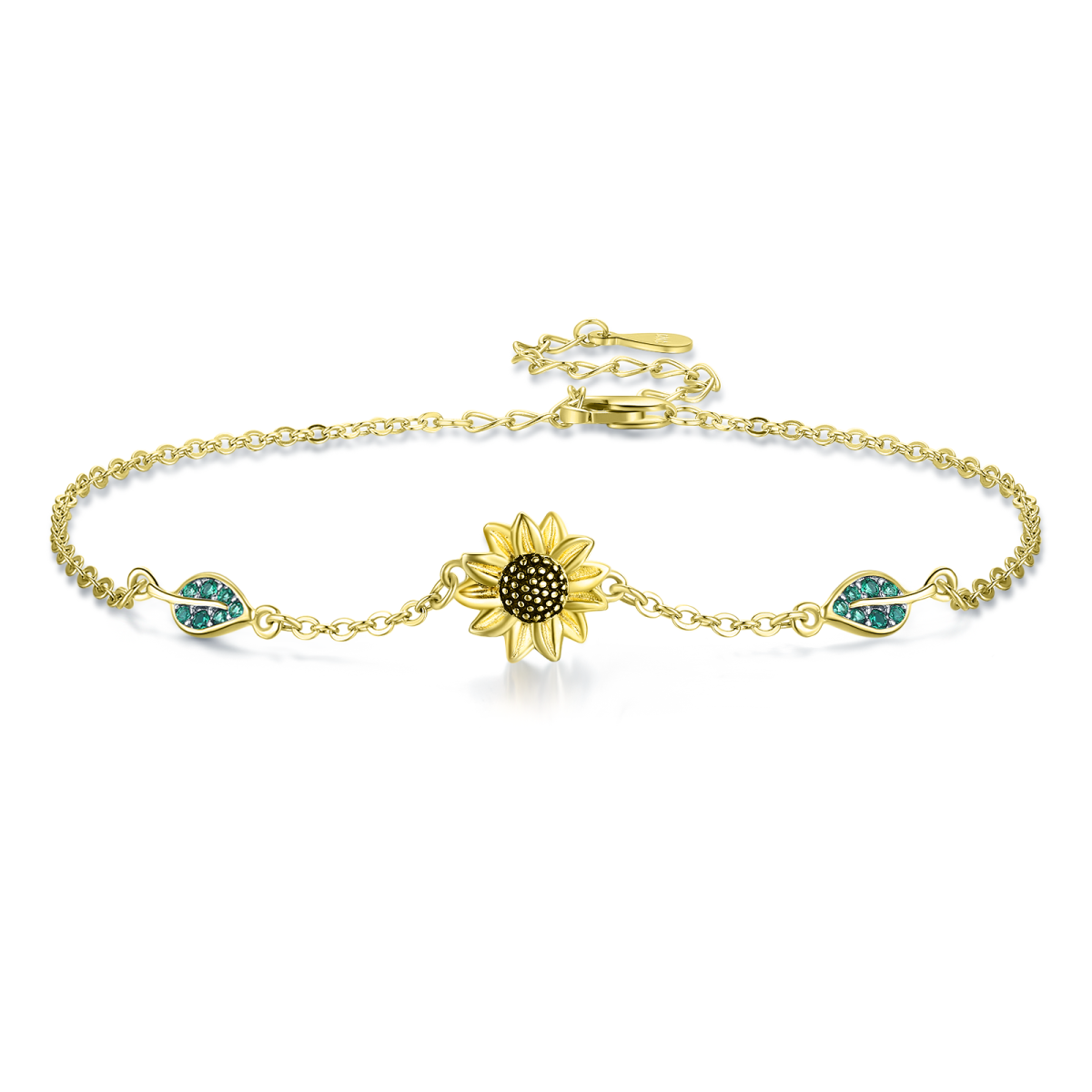 Pulsera Colgante Girasol Plata de Ley con baño de Oro Amarillo Forma Circular Circonitas C-1