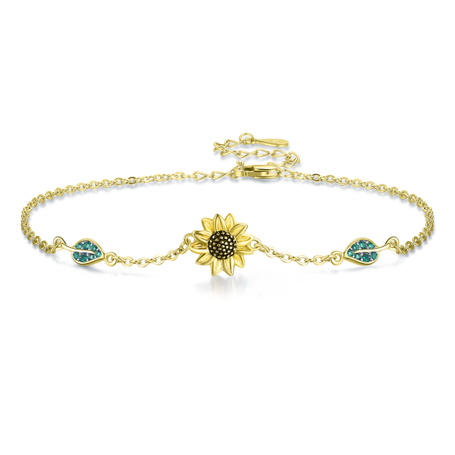 Sterling Silver with Yellow Gold Plated Circular Shaped Cubic Zirconia Sunflower Pendant Bracelet-5