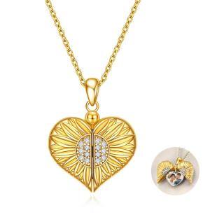 Sterling Silver with Yellow Gold Plated Circular Shaped Sunflower Personalized Photo Locket Necklace-4