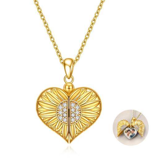 Sterling Silver with Yellow Gold Plated Circular Shaped Sunflower Personalized Photo Locket Necklace