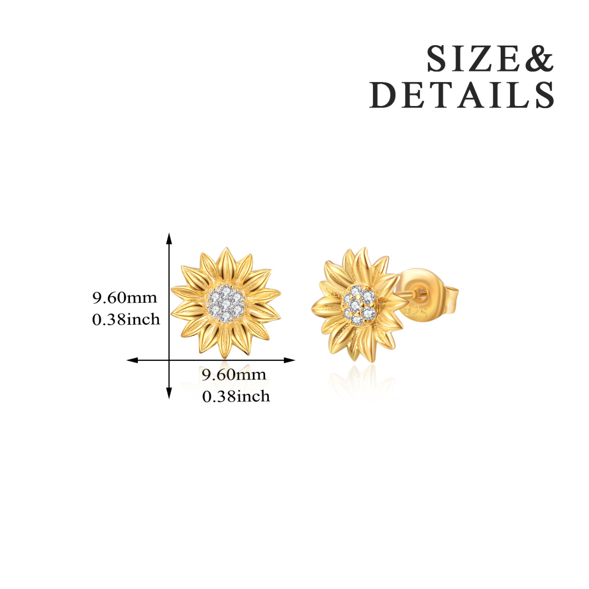 Sterling zilver met geelgoud vergulde cirkelvormige cubic zirconia zonnebloem stud oorbell-5