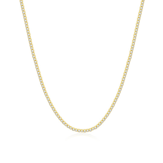 Sterling Silver with Yellow Gold Plated Circular Shaped Cubic Zirconia Tennis Chain Necklace