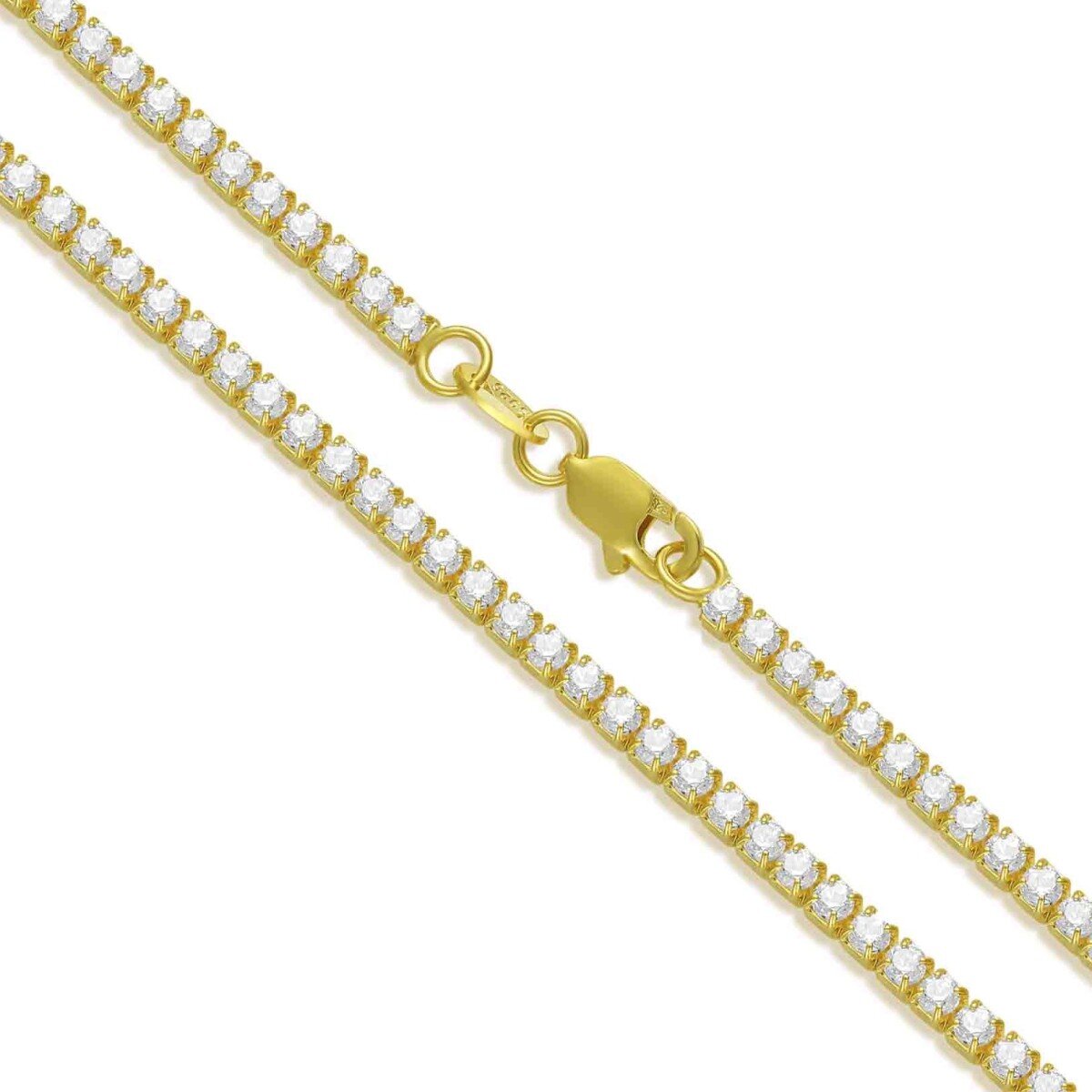 Sterling Silver with Yellow Gold Plated Circular Shaped Cubic Zirconia Tennis Chain Necklace-4