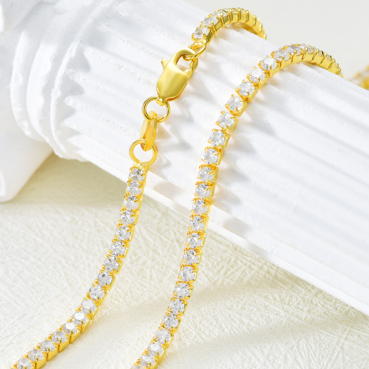 Collana con catena da tennis in argento 925 e placcata oro giallo a forma di cerchio con zirconi cubici-6