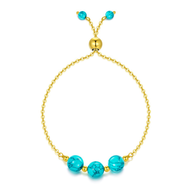 Sterling Silver with Yellow Gold Plated Circular Shaped Turquoise Bead Metal Beads Bracelet-1