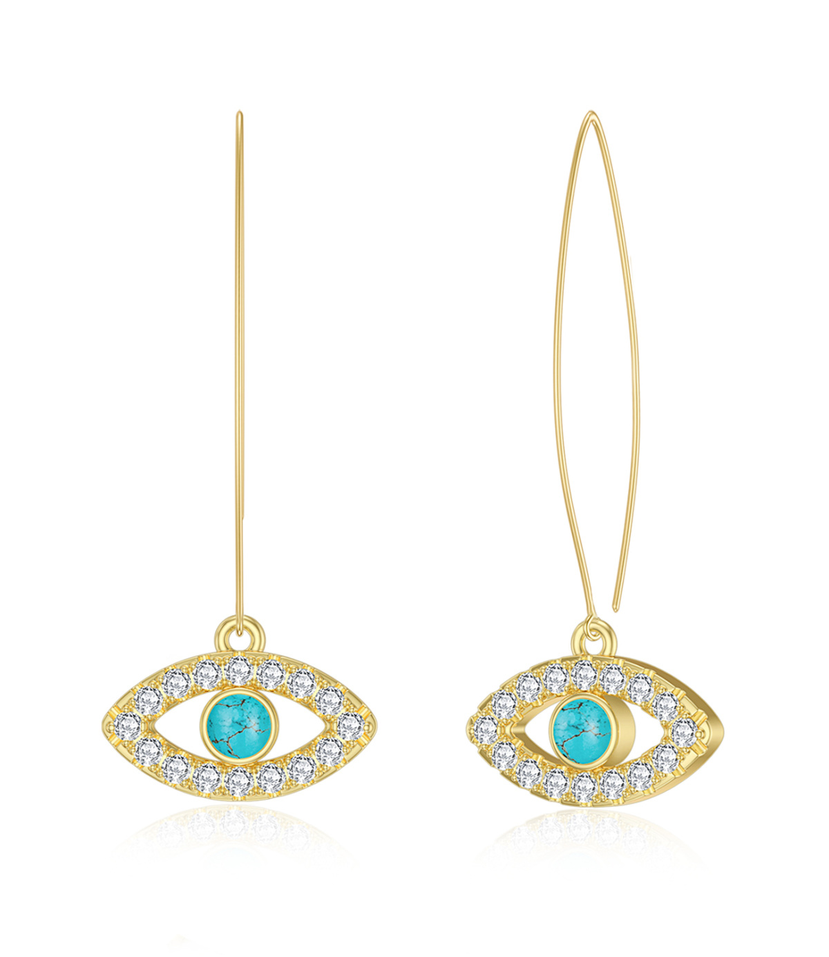 Sterling Silver with Yellow Gold Plated Circular Shaped Turquoise Evil Eye Drop Earrings