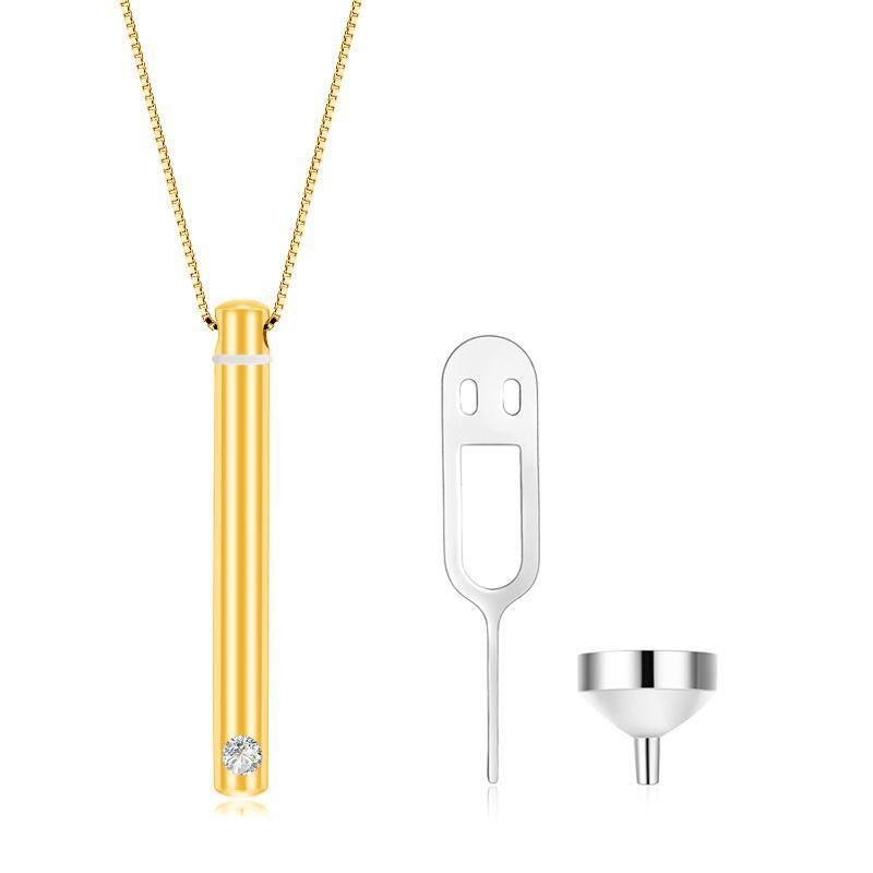 Sterling Silver with Yellow Gold Plated Circular Shaped Cubic Zirconia Urn Necklace for Ashes-1