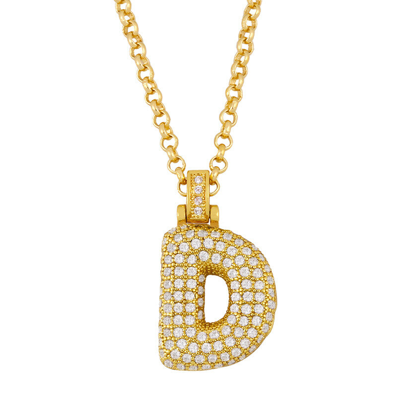 Sterling Silver with Yellow Gold Plated Circular Shaped Zircon Letters Pendant Necklace with Initial Letter D-1