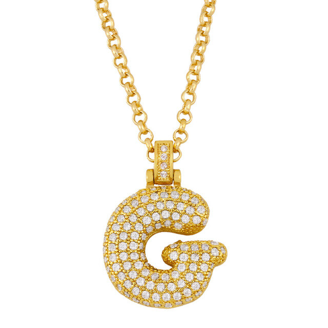 Sterling Silver with Yellow Gold Plated Circular Shaped Zircon Letters Pendant Necklace with Initial Letter G-1