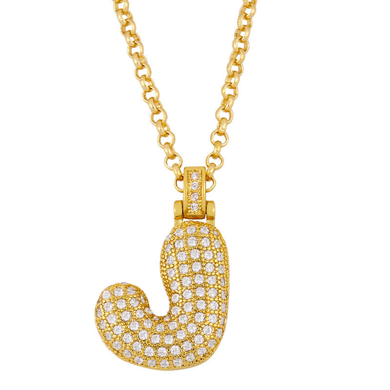 Sterling Silver with Yellow Gold Plated Circular Shaped Zircon Letters Pendant Necklace with Initial Letter J-1