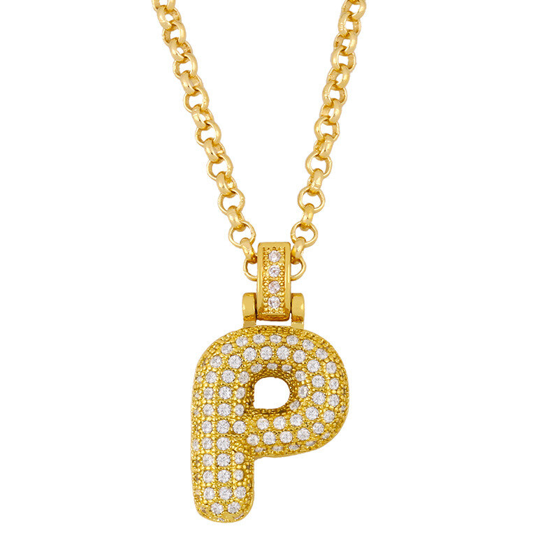 Sterling Silver with Yellow Gold Plated Circular Shaped Zircon Letters Pendant Necklace with Initial Letter P-1