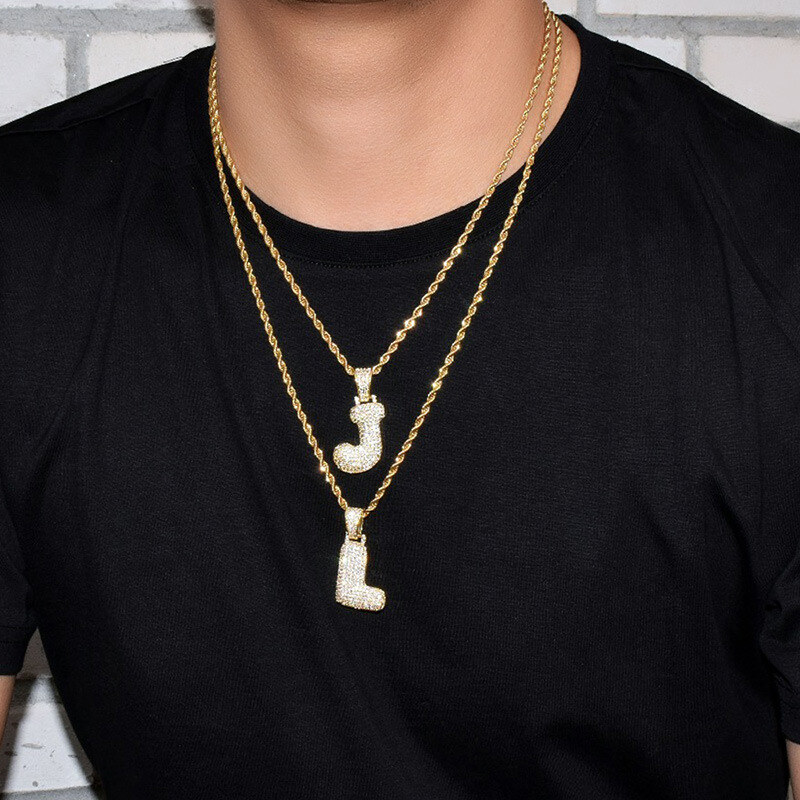 Collier personnalisé en vermeil doré avec lettre initiale de l'alphabet T et lettre bulle avec zircon-3