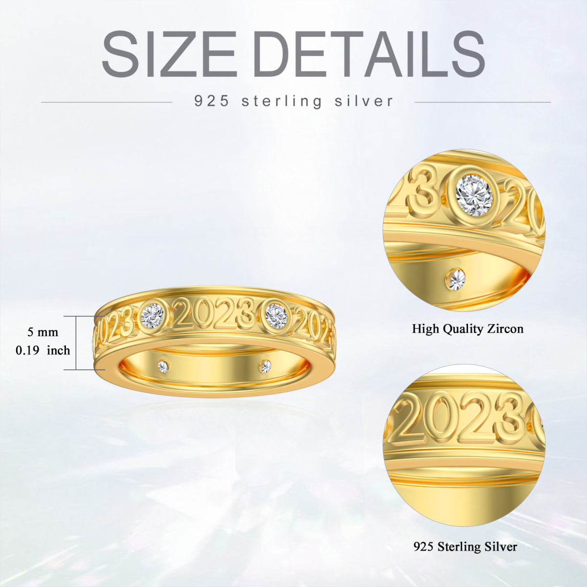 Sterling Silver With Yellow Gold Plated Circular Zircon Customized Birthstone & Personalized Engraving Ring For Women-7