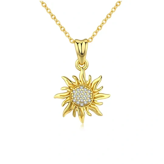 Sterling Silver with Yellow Gold Plated Circular Shaped Zircon Sunflower Pendant Necklace