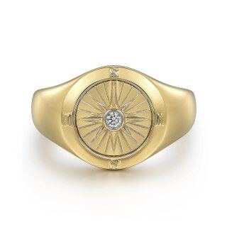 Sterling Silver with Yellow Gold Plated Cubic Zirconia Compass Signet Ring for Men-8