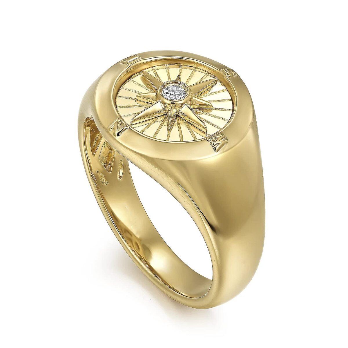 Sterling Silver with Yellow Gold Plated Cubic Zirconia Compass Signet Ring for Men-3