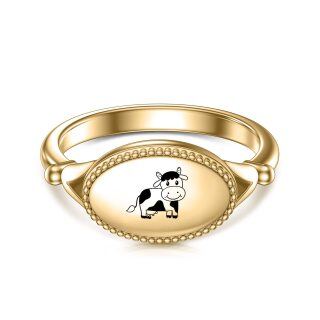 Sterling Silver with Yellow Gold Plated Cow & Oval Shaped Ring-14