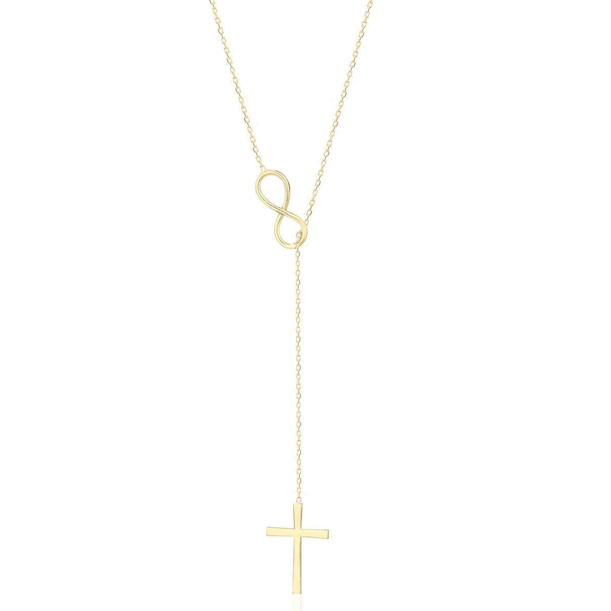 Collier en Y réglable en argent sterling avec croix plaquée or jaune-1