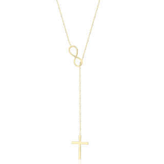 Sterling Silver with Yellow Gold Plated Cross Adjustable Y Necklace-4