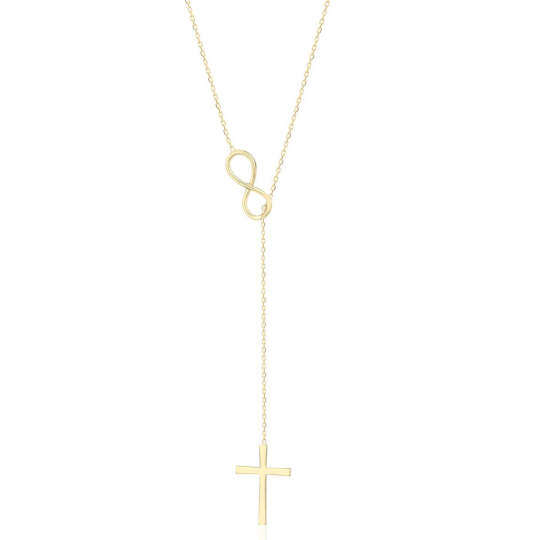 Collier en Y réglable en argent sterling avec croix plaquée or jaune