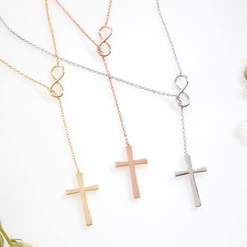 Sterling Silver with Yellow Gold Plated Cross Adjustable Y Necklace-3