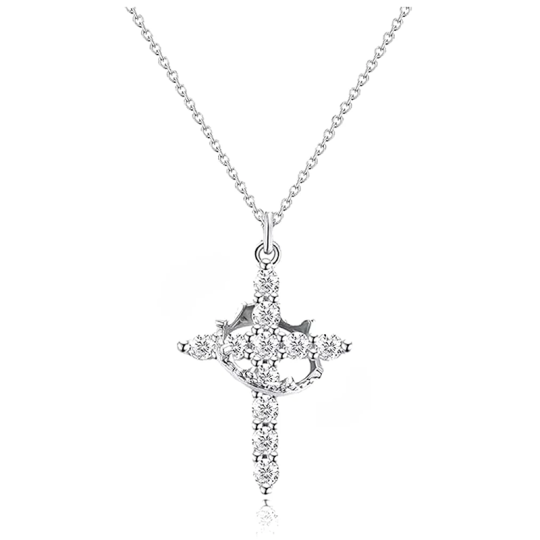 Sterling Silver with Yellow Gold Plated Cubic Zirconia Cross & Crown Pendant Necklace