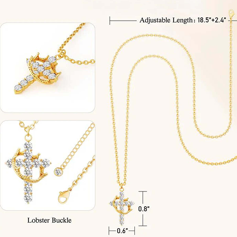 Halskette mit Kreuz-Kronen-Anhänger aus Sterlingsilber mit Gelbgold-Plattierung und Zirkonia-6