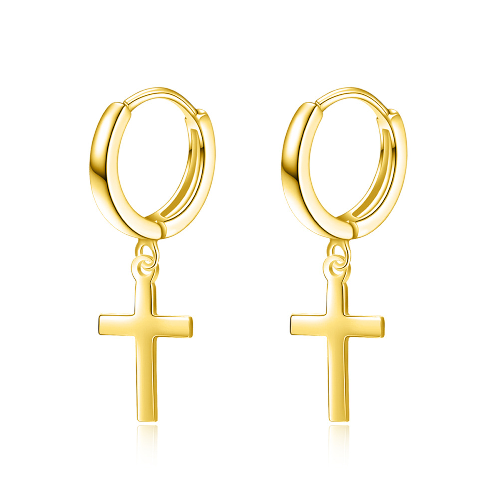 Sterling Silver with Yellow Gold Plated Cross Drop Earrings-1