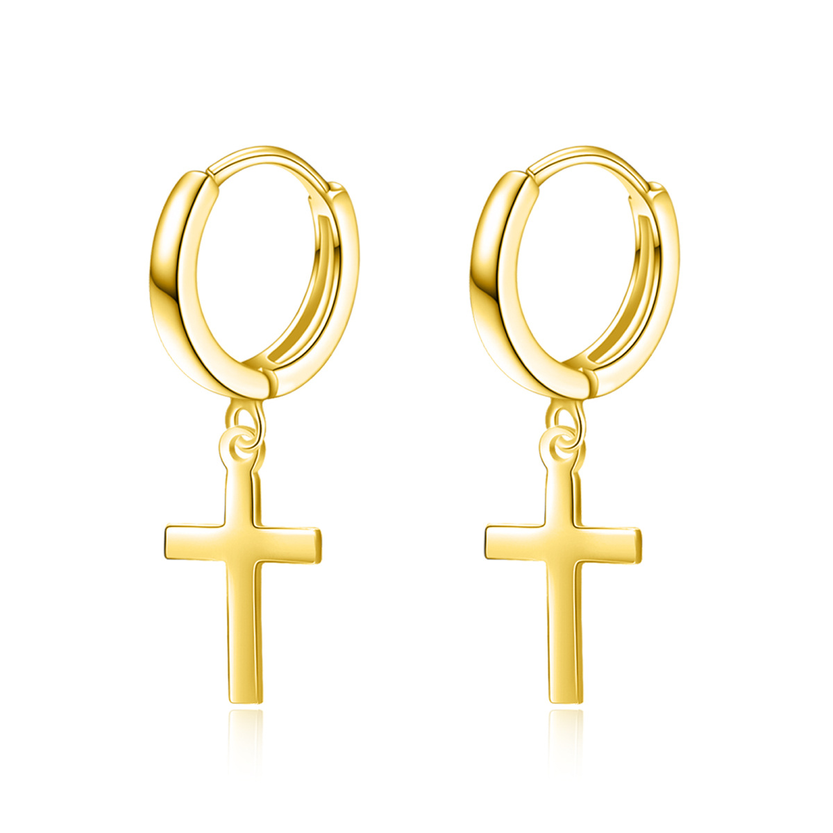 Sterling Silver with Yellow Gold Plated Cross Drop Earrings-1