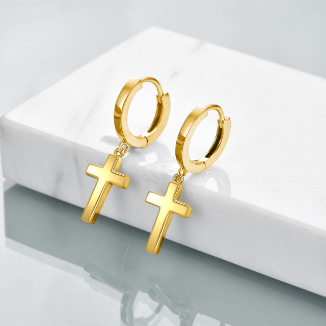 Sterling Silver with Yellow Gold Plated Cross Drop Earrings-3