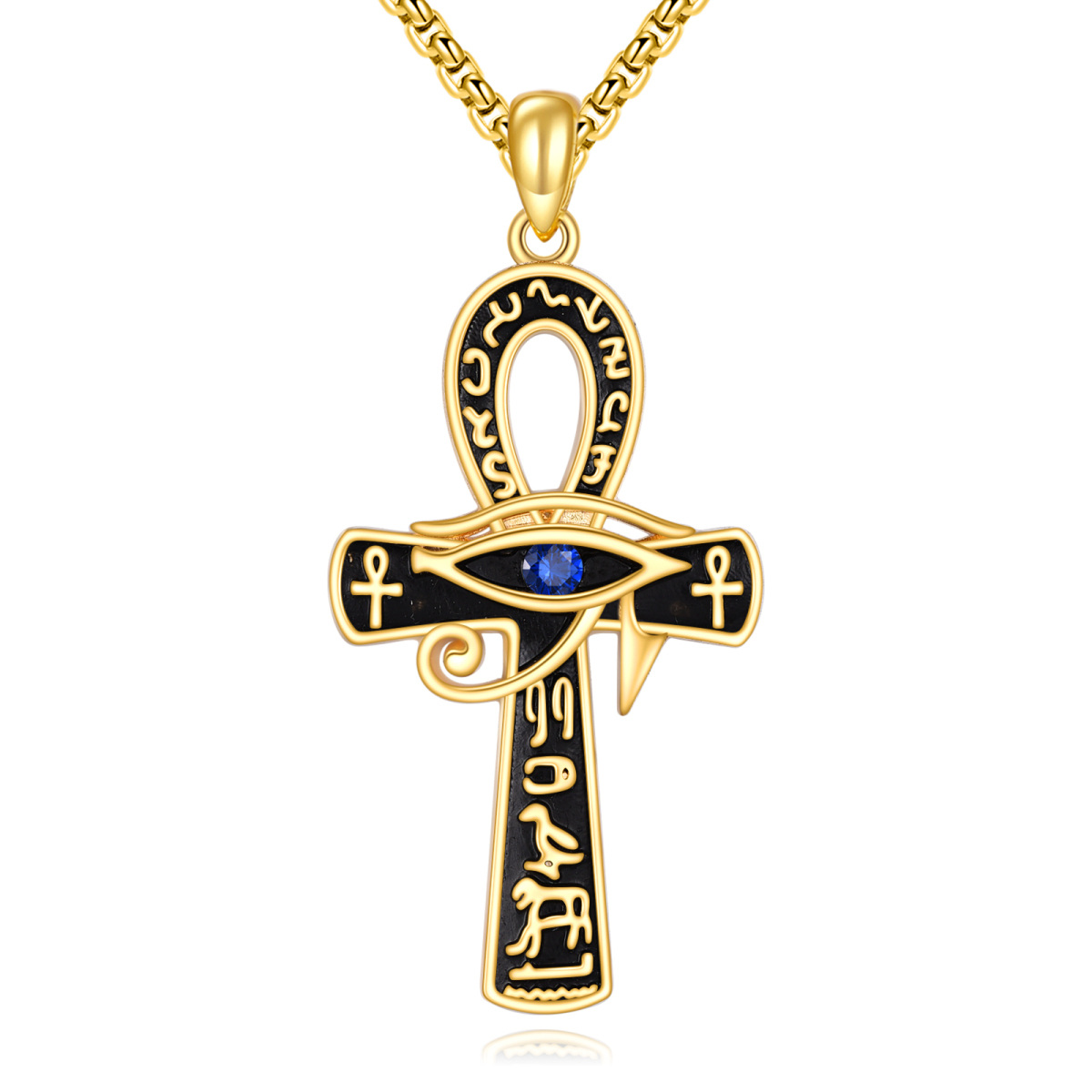 Sterling Silver with Yellow Gold Plated Cubic Zirconia Cross & Evil Eye Pendant Necklace for Men-1