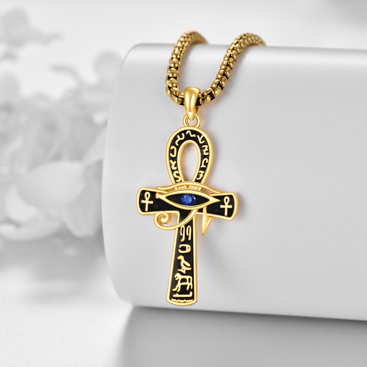 Halskette mit Kreuz-Anhänger „Böser Blick“ aus Sterlingsilber mit Gelbgold-Plattierung und Zirkonia für Herren-2