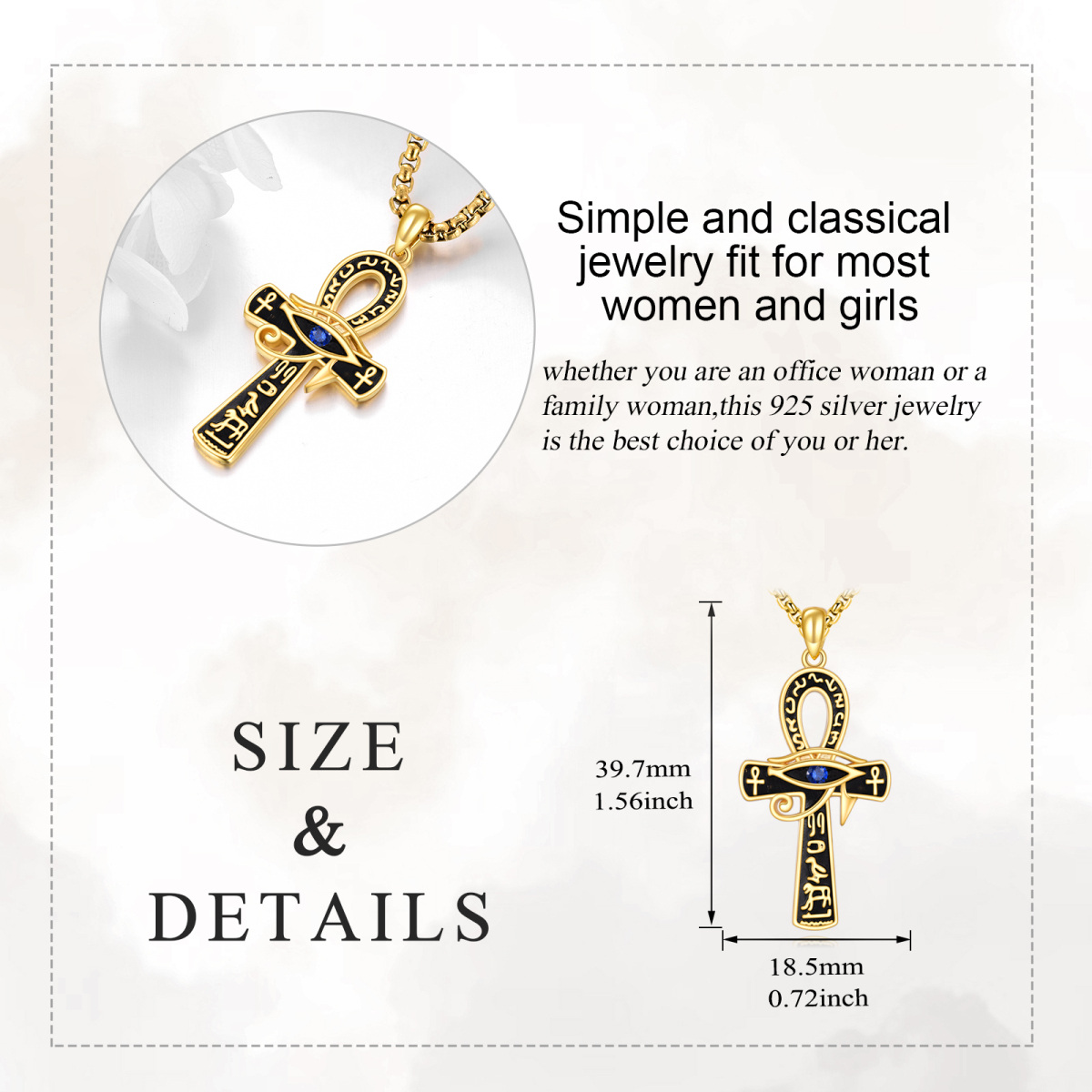 Sterling Silver with Yellow Gold Plated Cubic Zirconia Cross & Evil Eye Pendant Necklace for Men-4