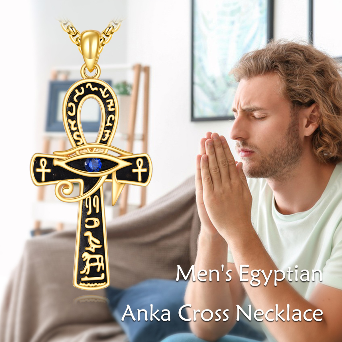 Collier avec pendentif croix en argent sterling et zircone cubique plaqué or jaune pour homme-6