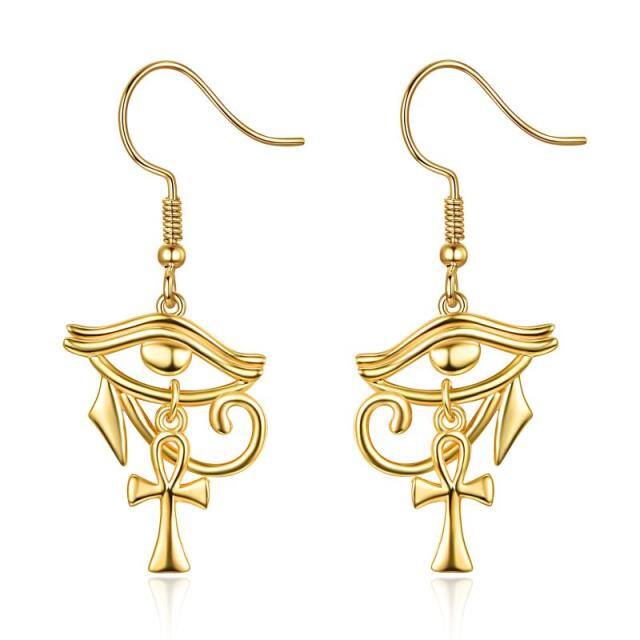 Sterling Silver with Yellow Gold Plated Cross & Eye Of Horus Drop Earrings-1